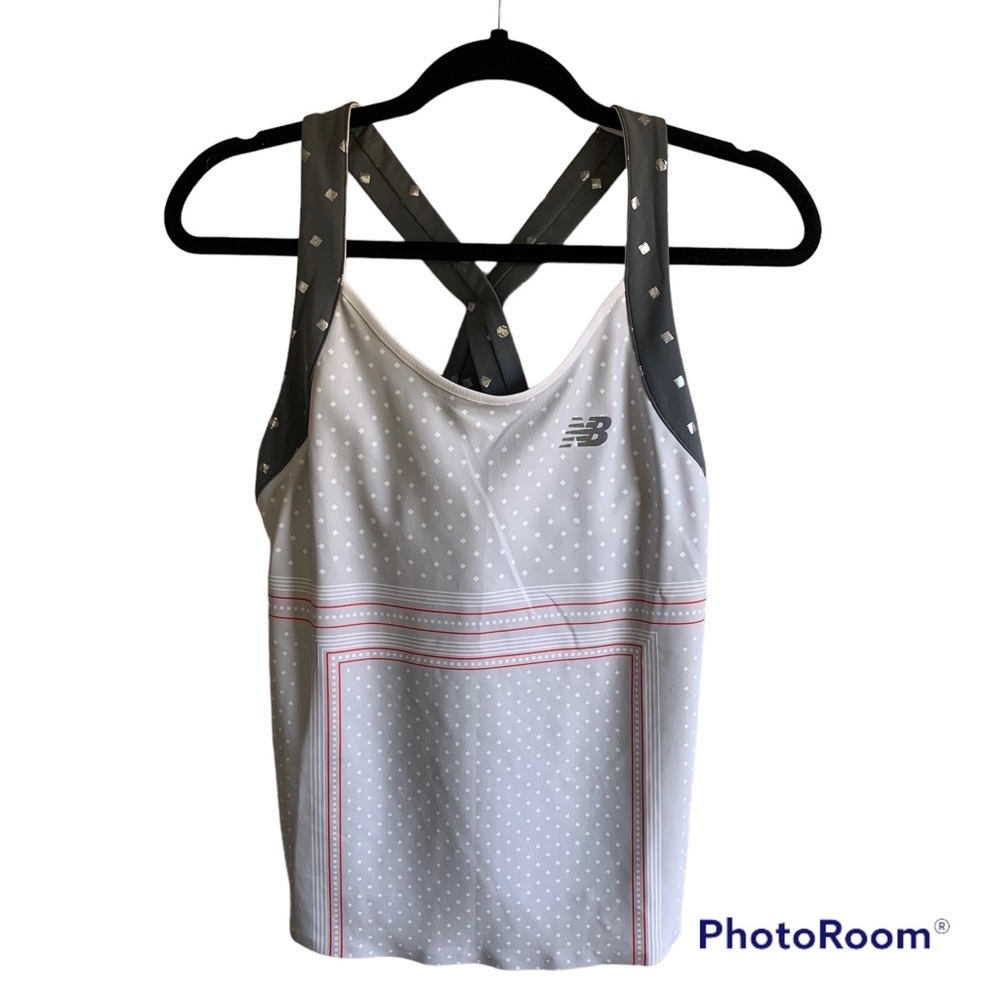 New Balance Gray and Pink Polka Dot Crossback Tank Top